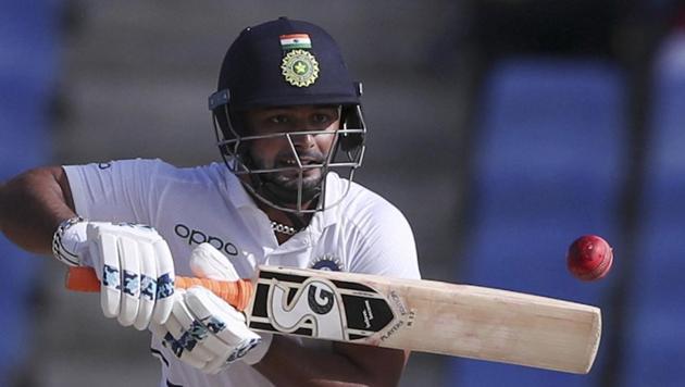Rishabh Pant plays a shot against West Indies during day one of the first Test at the Sir Vivian Richards cricket ground. (AP) Rishabh Pant plays a shot against West Indies during day one of the first Test at the Sir Vivian Richards cricket ground. (AP)
