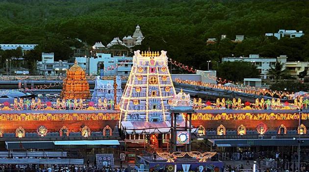Venkateswara Temple, on Tirumala hills in Tirupati. Reliance Industries Limited (RIL) on Sunday made an offering of ₹1.11 crore to the temple. (PTI File Photo) Venkateswara Temple, on Tirumala hills in Tirupati. Reliance Industries Limited (RIL) on Sunday made an offering of ₹1.11 crore to the temple. (PTI File Photo)