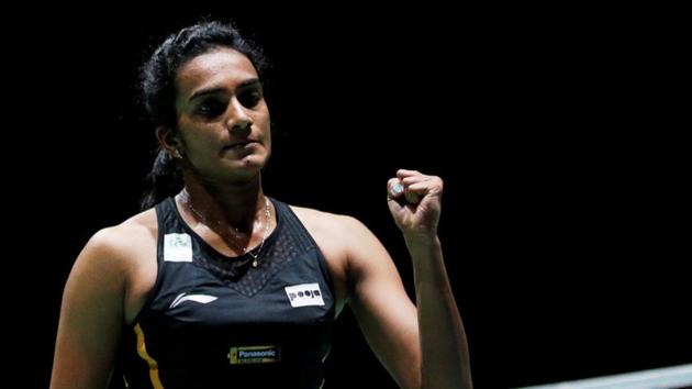 India's Pusarla Sindhu in action during her final women's singles match against Japan's Nozomi Okuhara(REUTERS)