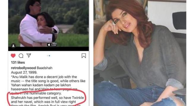 Twinkle Khanna has shared a funny post on her film with Shah Rukh Khan, Badshah.(Instagram)