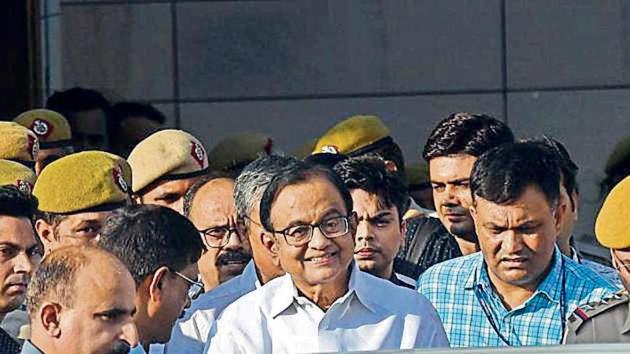 Senior Congress leader and former finance minister P Chidambaram comes out of Delhi’s Rouse Avenue Court after a hearing in New Delhi on Monday.(Amal KS/HT PHOTO)