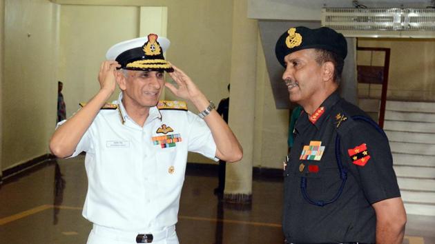 Admiral Karambir Singh, Chief of Naval staff, shares a light moment with Lt Gen SK Saini, General Officer Commanding-in-Chief Southern Command at AFMC on Monday. (Shankar Narayan/HT PHOTO) Admiral Karambir Singh, Chief of Naval staff, shares a light moment with Lt Gen SK Saini, General Officer Commanding-in-Chief Southern Command at AFMC on Monday. (Shankar Narayan/HT PHOTO)