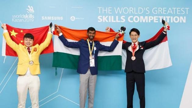 25-year-old Aswatha Narayana Sanagavarapu from Odisha became the first-ever gold medallist from India in the prestigious World Skill Competition at Kazan (Russia).(HT)