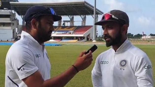 Rohit Sharma (L) interviews Ajinkya Rahane (R)(BCCI)