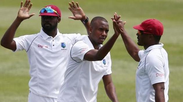 Miguel Cummins of the West Indies celebrates with teammates (Getty Images) Miguel Cummins of the West Indies celebrates with teammates (Getty Images)
