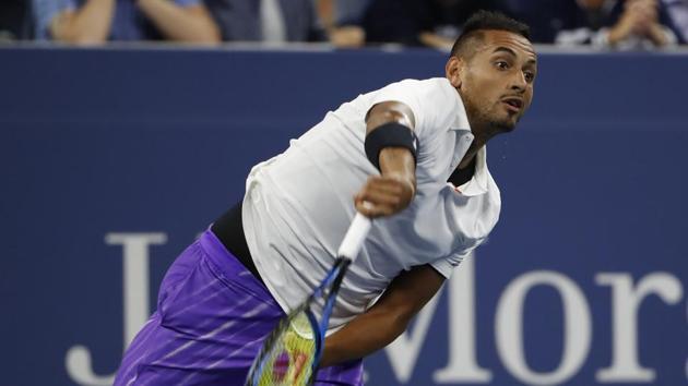 Nick Kyrgios of Australia serves against Steve Johnson of the United States.(USA TODAY Sports)