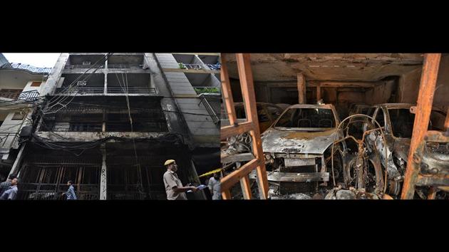 These contingency methods were prompted by a fire that killed six people in a multi-storey residential building in the area’s Zakir Nagar neighbourhood earlier this month. There were two other major fires in the area in the last six months. All three broke out in the stilt parking of the building and enveloped the structure after setting cars ablaze. (Burhan Kinu / HT Photo) These contingency methods were prompted by a fire that killed six people in a multi-storey residential building in the area’s Zakir Nagar neighbourhood earlier this month. There were two other major fires in the area in the last six months. All three broke out in the stilt parking of the building and enveloped the structure after setting cars ablaze. (Burhan Kinu / HT Photo)