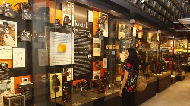 The first floor of the museum houses two exhibition galleries and a lecture hall. The wooden walls lining the staircase contain back-lit shelves, glass cases of sepia-toned and black-and-white portraits of actors, politicians, royalty and other eminent Indian personalities from bygone eras. While the climb takes visitors through another era, the first floor of the museum is a space for budding as well as veteran photographers. (Yogendra Kumar / HT Photo)