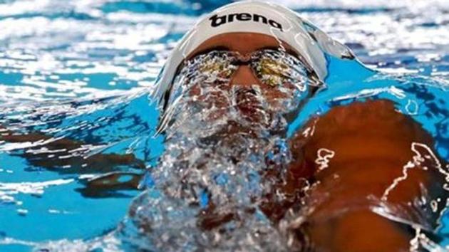 India's Srihari Nataraj competes during his heat of the men's 100m backstroke during swimming competition at the 18th Asian Games in Jakarta, Indonesia, Sunday, Aug. 19, 2018.(AP)