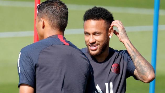 Paris St Germain's Neymar and Thiago Silva during training. (REUTERS) Paris St Germain's Neymar and Thiago Silva during training. (REUTERS)