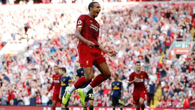 Liverpool's Joel Matip celebrates scoring their first goal.(REUTERS) Liverpool's Joel Matip celebrates scoring their first goal.(REUTERS)