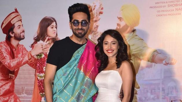 Ayushmann Khurrana and Nushrat Bharucha at the trailer launch of her upcoming film Dream Girl in Mumbai.(IANS) Ayushmann Khurrana and Nushrat Bharucha at the trailer launch of her upcoming film Dream Girl in Mumbai.(IANS)