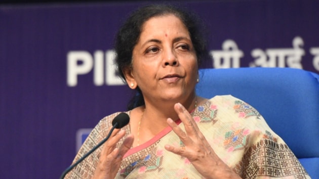 Finance Minister Nirmala Sitharaman during a media briefing on the Gross Domestic Product (GDP) Index at the National Media Centre in New Delhi on Friday.(Sonu Mehta/HT)