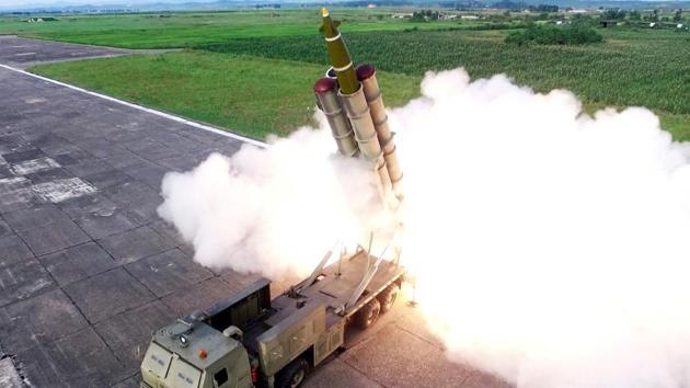 A missile is fired during the test of a multiple rocket launcher in this undated photo released on August 25 by North Korea’s Korean Central News Agency. KCNA said that the weapons test was successful and cited the nation’s leader Kim Jong-un as saying the rocket launcher is “indeed a great weapon.” (KCNA via REUTERS) A missile is fired during the test of a multiple rocket launcher in this undated photo released on August 25 by North Korea’s Korean Central News Agency. KCNA said that the weapons test was successful and cited the nation’s leader Kim Jong-un as saying the rocket launcher is “indeed a great weapon.” (KCNA via REUTERS)