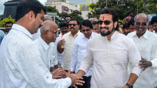 Marathi actor and Nationalist Congress Party MP Amol Kolhe arrives for party’s Shiv Swarajya Yatra in Karad on Thursday. (PTI) Marathi actor and Nationalist Congress Party MP Amol Kolhe arrives for party’s Shiv Swarajya Yatra in Karad on Thursday. (PTI)