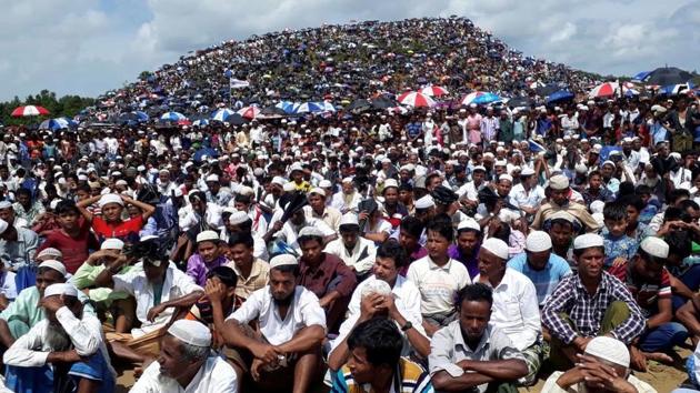 Rohingya refugees gather to mark the second anniversary of the exodus at the Kutupalong camp in Cox’s Bazar, Bangladesh. (Rafiqur Rahman / REUTERS) Rohingya refugees gather to mark the second anniversary of the exodus at the Kutupalong camp in Cox’s Bazar, Bangladesh. (Rafiqur Rahman / REUTERS)