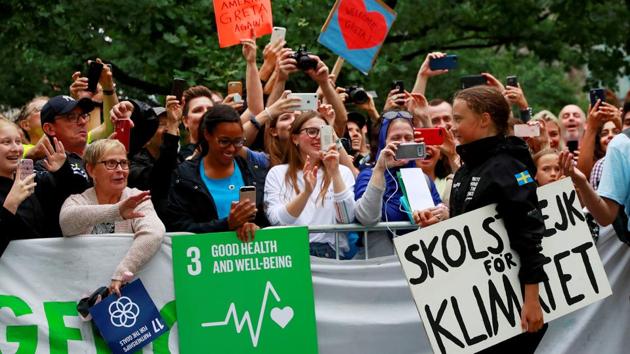 Swedish 16-year-old activist Greta Thunberg is welcomed by a crowd as she completes her trans-Atlantic zero-emissions sailboat crossing in order to attend a United Nations summit on climate change in New York, United States. (Andrew Kelly / REUTERS) Swedish 16-year-old activist Greta Thunberg is welcomed by a crowd as she completes her trans-Atlantic zero-emissions sailboat crossing in order to attend a United Nations summit on climate change in New York, United States. (Andrew Kelly / REUTERS)