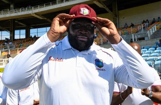 Rahkeem Cornwall after getting his Test cap during the India vs West Indies 2nd Test(Twitter)