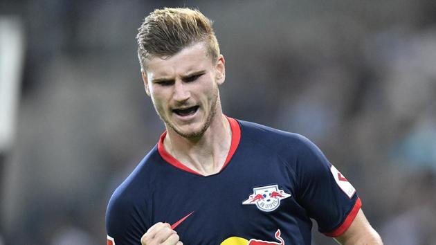 Leipzig's Timo Werner celebrates after scoring against Borussia Moenchengladbach(AP)