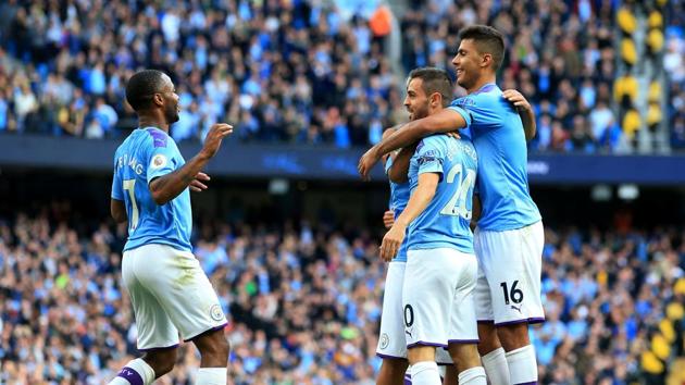 Manchester City's Bernardo Silva celebrates scoring their fourth goal. (REUTERS) Manchester City's Bernardo Silva celebrates scoring their fourth goal. (REUTERS)