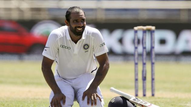 India's Hanuma Vihari waits for drinks in the mid session of day two of the second Test cricket match against West Indies at Sabina Park cricket ground in Kingston, Jamaica Saturday, Aug. 31, 2019.(AP)