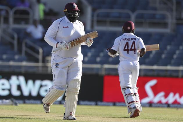 West Indies' Rahkeem Cornwall scores runs against India during day two of the second Test cricket match. (AP) West Indies' Rahkeem Cornwall scores runs against India during day two of the second Test cricket match. (AP)