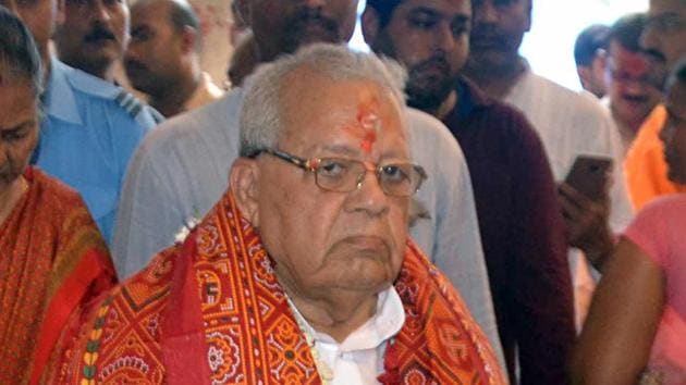 Newly-appointed Governor of Rajasthan Kalraj Mishra arrives at Vindhyavasini temple in Mirzapur on Sunday. (ANI Photo) Newly-appointed Governor of Rajasthan Kalraj Mishra arrives at Vindhyavasini temple in Mirzapur on Sunday. (ANI Photo)