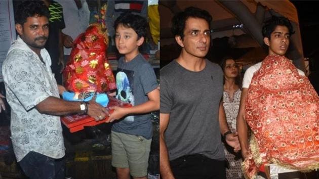 Ganesh Chaturthi 2019: Sanjay Dutt and Sonu Sood’s families welcomed Lord Ganesha on Sunday.(Varinder Chawla)