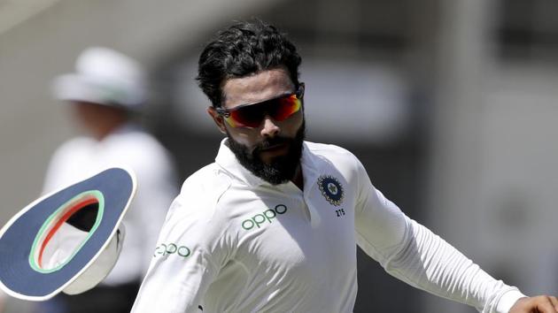 India's Ravindra Jadeja fields during day four of the second Test.(AP)