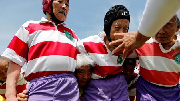 Members of Tokyo’s Fuwaku Rugby Club practise before a match in Kumagaya, Saitama Prefecture. Japan may have been seen as a leftfield choice to host the Rugby World Cup, but the country’s long love affair with the game could be gauged by the active veterans who enjoy the game. Fuwaku, founded in 1948, is one of approximately 150 Japanese clubs that stage competitive, full-contact matches for players over the age of 40. (Kim Kyung-Hoon / REUTERS) Members of Tokyo’s Fuwaku Rugby Club practise before a match in Kumagaya, Saitama Prefecture. Japan may have been seen as a leftfield choice to host the Rugby World Cup, but the country’s long love affair with the game could be gauged by the active veterans who enjoy the game. Fuwaku, founded in 1948, is one of approximately 150 Japanese clubs that stage competitive, full-contact matches for players over the age of 40. (Kim Kyung-Hoon / REUTERS)