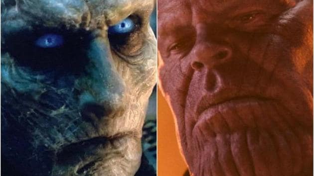 The Night King and Thanos in stills from Game of Thrones and Avengers.
