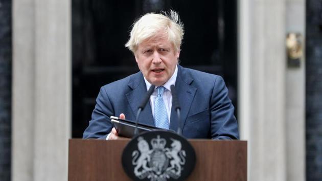 Boris Johnson, UK prime minister, makes a statement outside number 10 Downing Street in London, UK on Monday. (Bloomberg Photo) Boris Johnson, UK prime minister, makes a statement outside number 10 Downing Street in London, UK on Monday. (Bloomberg Photo)