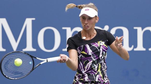 Elise Mertens of Belgium hits a forehand against Kristie Ahn of the United States.(USA TODAY Sports)