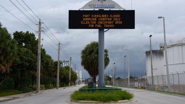 A sign displaying a message that Port Everglades, where several of the major cruise lines are docked, is closed due to Hurricane Dorian, in Fort Lauderdale, Florida. “This is unprecedented,” said Jeff Masters, meteorology director at Weather Underground. “We’ve never had a Category 5 stall for so long in the Atlantic hurricane record.” (Michele Eve Sandberg / AFP) A sign displaying a message that Port Everglades, where several of the major cruise lines are docked, is closed due to Hurricane Dorian, in Fort Lauderdale, Florida. “This is unprecedented,” said Jeff Masters, meteorology director at Weather Underground. “We’ve never had a Category 5 stall for so long in the Atlantic hurricane record.” (Michele Eve Sandberg / AFP)