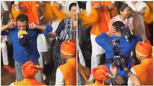 Salman Khan dancing at Ganpati Visarjan.