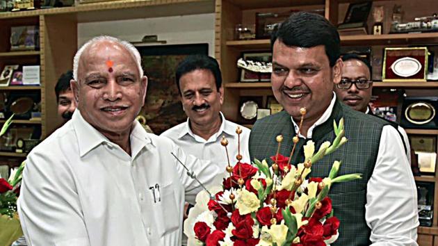 Karnataka Chief Minister BS Yediyurappa meets Maharashtra CM Devendra Fadnavis in Mumbai on Tuesday. (ANI File Photo) Karnataka Chief Minister BS Yediyurappa meets Maharashtra CM Devendra Fadnavis in Mumbai on Tuesday. (ANI File Photo)