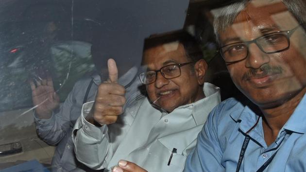New Delhi, India - September 3, 2019: Senior Congress leader and former finance minister P Chidambaram gestures as he leaves Rouse Avenue Court after a hearing in connection with the INX Media case in New Delhi, India, on Tuesday, September 3, 2019. (Photo by Amal KS/ Hindustan Times) (Amal KS/HT PHOTO) New Delhi, India - September 3, 2019: Senior Congress leader and former finance minister P Chidambaram gestures as he leaves Rouse Avenue Court after a hearing in connection with the INX Media case in New Delhi, India, on Tuesday, September 3, 2019. (Photo by Amal KS/ Hindustan Times) (Amal KS/HT PHOTO)