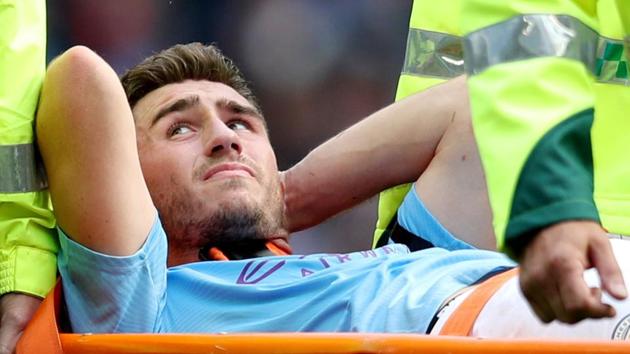 File image of Manchester City's Aymeric Laporte being stretchered off the field.(REUTERS)