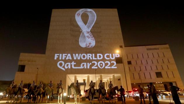 The tournament's official logo for the 2022 Qatar World Cup is seen on a building at Souq Waqif in Doha, Qatar, September 3, 2019.(REUTERS)