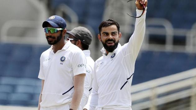 India's captain Virat Kohli celebrates)(AP)