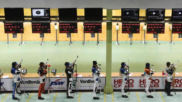 At the Karni Singh shooting range in New Delhi, a prestigious national tournament is flooded by young shooters trying to make their mark, firing alongside the likes of Olympic medallist Gagan Narang. These young shooters have been thrown into the deep end, with spectacular results. In three ISSF (Pistol/Rifle) World Cups this year, Indian shooters have topped the medal tally. Eight quota places for 2020 Olympics have been confirmed so far. (Vipin Kumar / HT Photo)