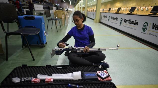 Government-run facilities have stepped up too. The Madhya Pradesh Shooting Academy in Bhopal, where Suma works as a consultant, and which runs a programme for children aged 13-17, is a fully paid-for facility. Every year, potential shooters are picked for a residential programme, from a summer camp and trial, where everything from stay, food, coaching, guns, and bullets to entry fees and travel expenses for competitions are provided. (Biplov Bhuyan / HT Photo) Government-run facilities have stepped up too. The Madhya Pradesh Shooting Academy in Bhopal, where Suma works as a consultant, and which runs a programme for children aged 13-17, is a fully paid-for facility. Every year, potential shooters are picked for a residential programme, from a summer camp and trial, where everything from stay, food, coaching, guns, and bullets to entry fees and travel expenses for competitions are provided. (Biplov Bhuyan / HT Photo)