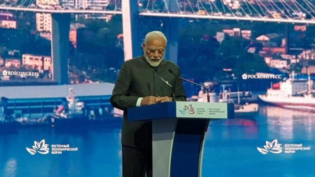 Narendra Modi, in the presence of Russian President Vladimir Putin, unveiled the “Act Far East” policy to boost India’s engagement with Russia’s Far East region.(MEA twitter)