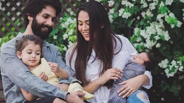 Shahid Kapoor, wife Mira Rajout and kids Zain and Misha captured in one image.