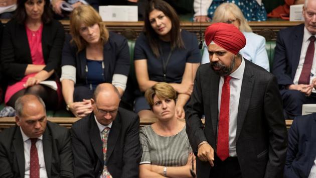 Britain's Labour MP Tanmanjeet Singh Dhesi speaks during Prime Minister's Questions session in the House of Commons in London, Britain September 4, 2019. (©UK Parliament/Jessica Taylor/Handout via REUTERS) Britain's Labour MP Tanmanjeet Singh Dhesi speaks during Prime Minister's Questions session in the House of Commons in London, Britain September 4, 2019. (©UK Parliament/Jessica Taylor/Handout via REUTERS)