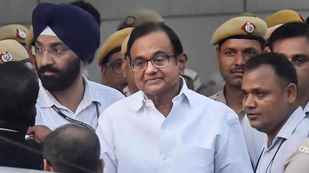 A Delhi court sent Congress leader P Chidambaram to 14 days’ judicial custody in Tihar jail on September 5 in the INX Media corruption case.(PTI Photo) A Delhi court sent Congress leader P Chidambaram to 14 days’ judicial custody in Tihar jail on September 5 in the INX Media corruption case.(PTI Photo)