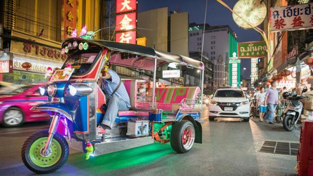 Tuk-Tuk in downtown China Town. Tuk-Tuks are the typical way to travel fast and cheap within the city limits of Bangkok. (Getty Images) Tuk-Tuk in downtown China Town. Tuk-Tuks are the typical way to travel fast and cheap within the city limits of Bangkok. (Getty Images)