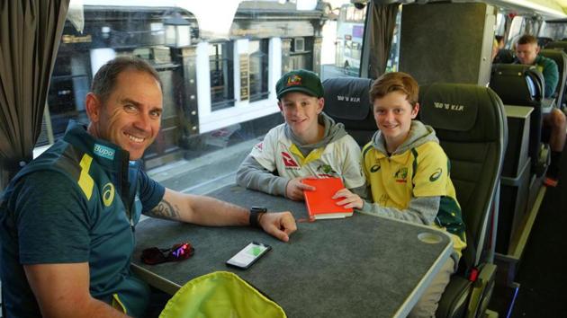Justin Langer with Max Waight (right) and his brother. (Cricket Australia) Justin Langer with Max Waight (right) and his brother. (Cricket Australia)
