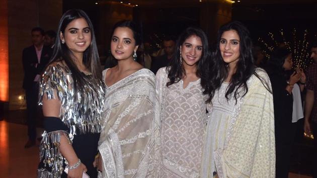 (L-R) Isha Ambani Piramal with cousin Isheta, Radhika Merchant and Shloka Mehta Ambani.(Varinder Chawla)