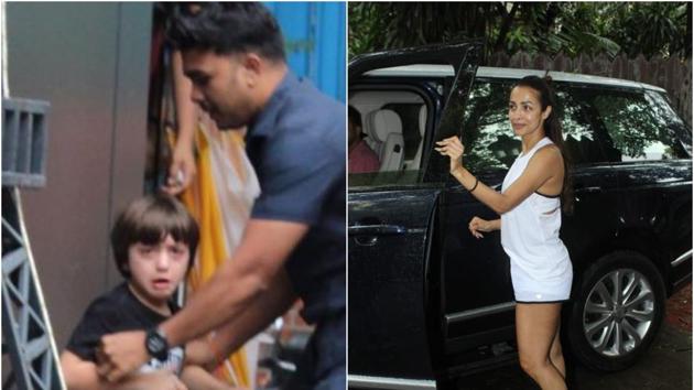 AbRam Khan spotted outside school and Malaika Arora outside her gym. (Varinder Chawla) AbRam Khan spotted outside school and Malaika Arora outside her gym. (Varinder Chawla)